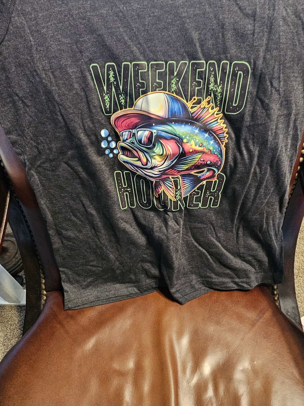 Weekend Hooker Neon Fish Graphic Tee - Dark Gray